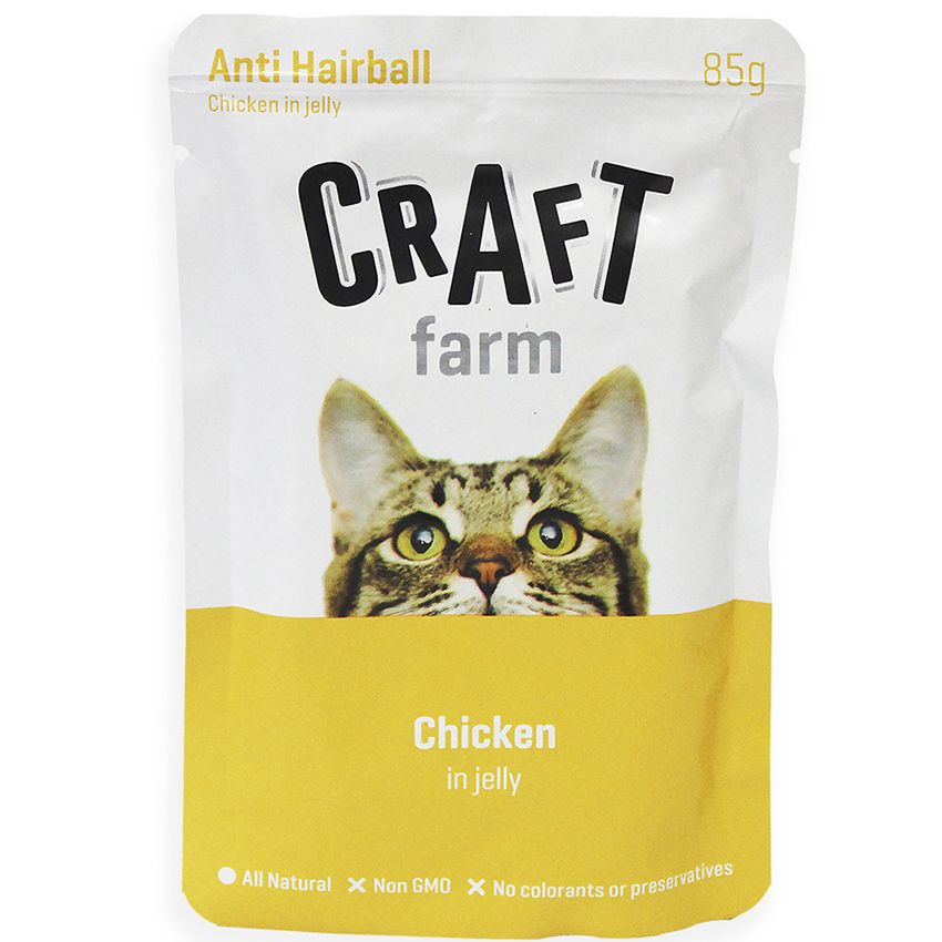 CRAFT FARM Профилактика образования комков шерсти для кошек Курица в желе 85г (пауч)