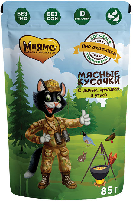 Мнямс "Пир охотника" для кошек (утка,кролик,дичь) 85г (пауч)