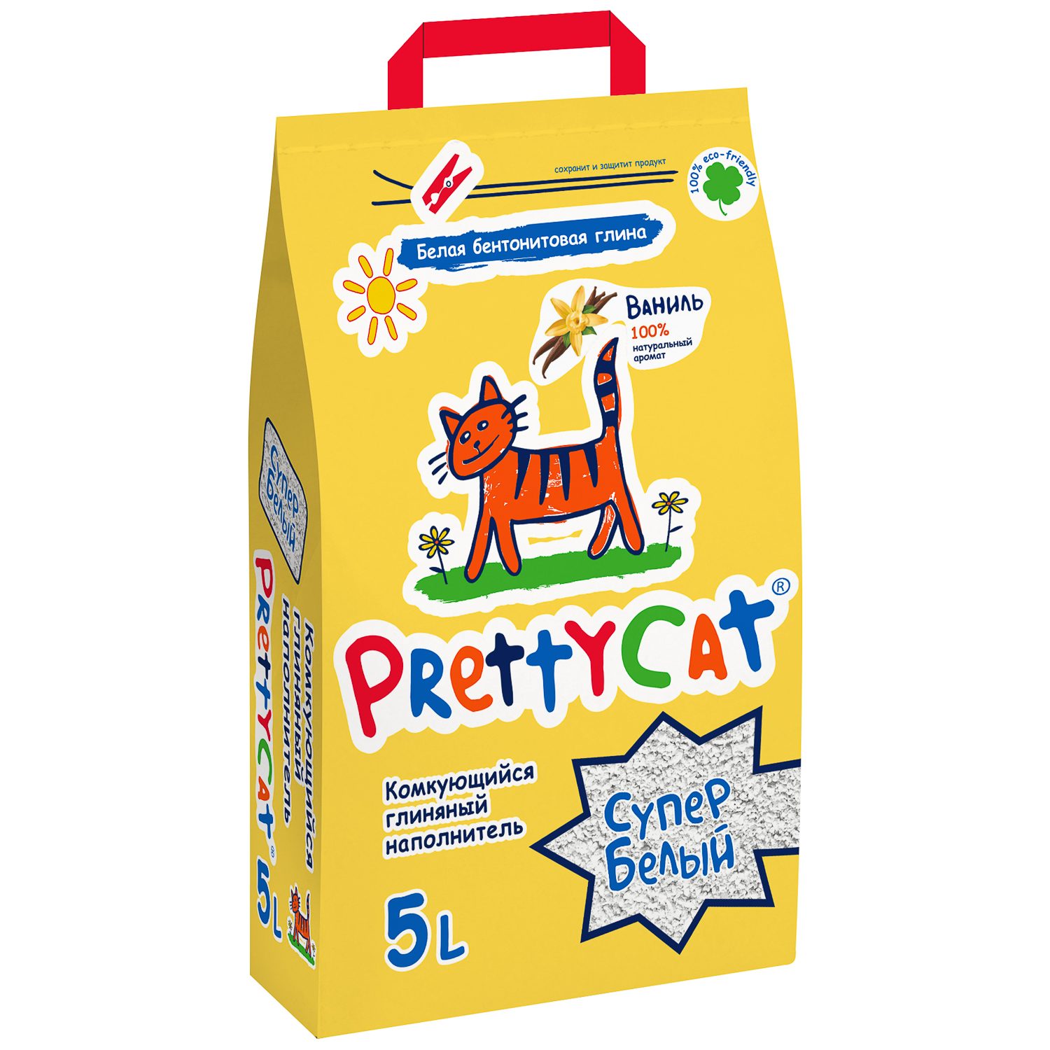 PrettyCat Супер белый Наполнитель комкующийся с ароматом Ванили 5л (4,2кг)