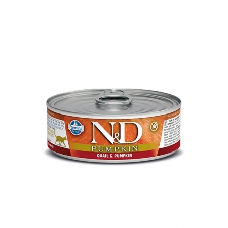N&D Cat Pumpkin ж/б Консервы для взрослых кошек перепел,тыква 80г