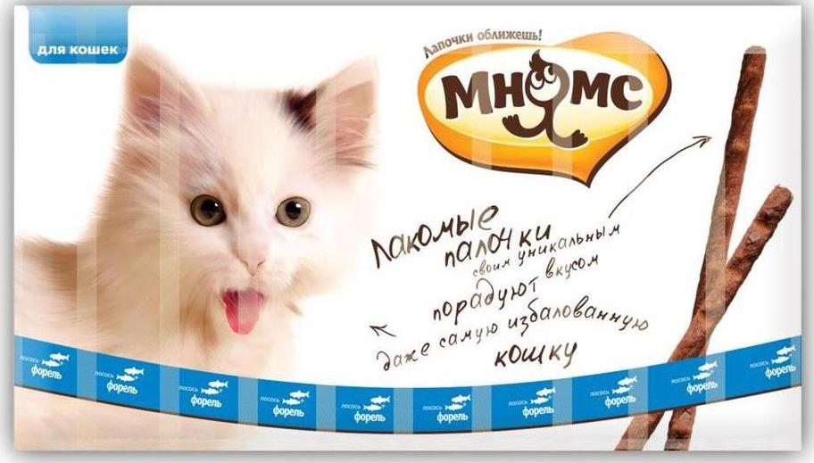 Мнямс Лакомые палочки 13,5см для кошек лосось,форель 10х5г