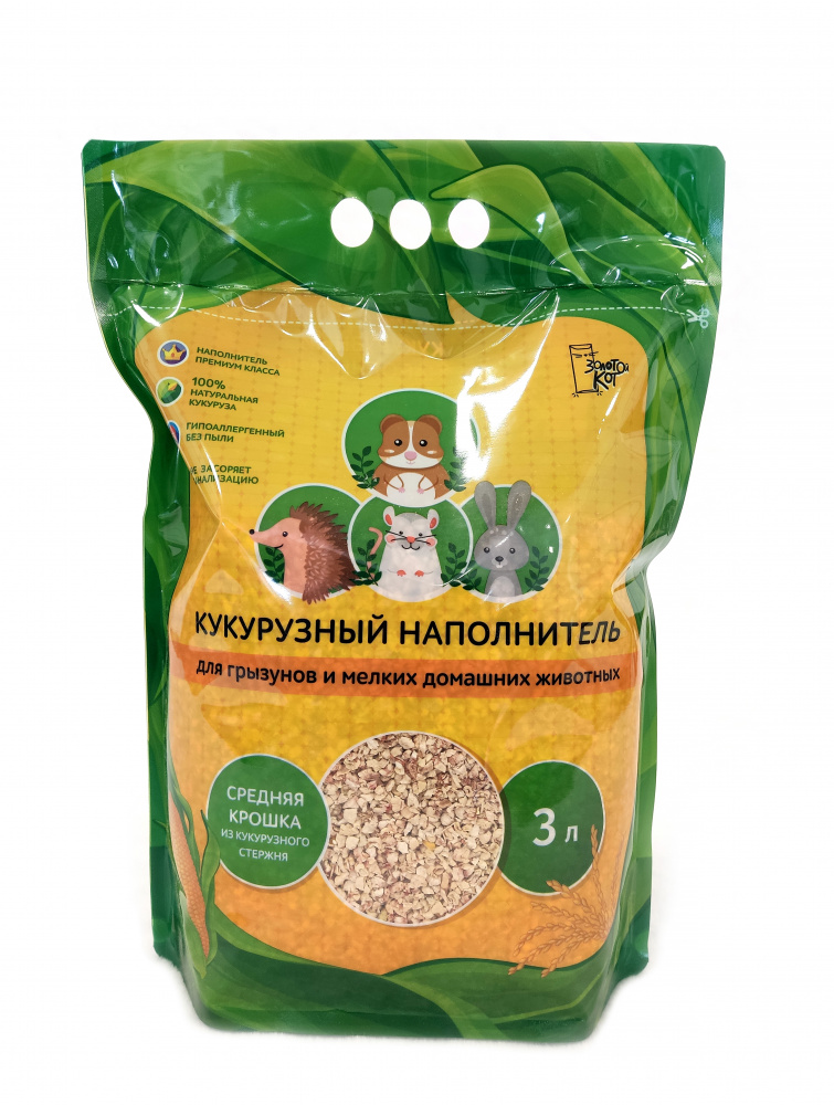 ЭКОЛАЙН Наполнитель "Золотой Кот" кукурузный 3л (сред.крошка)
