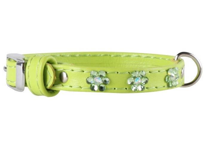 COLLAR Ошейник 12 "WauDog Glamour XS" кожа с стразами "Цветочек" салатовый 21-29см