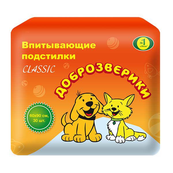 Доброзверики Подстилки "Классик" для животных 60х90 (уп.30шт)