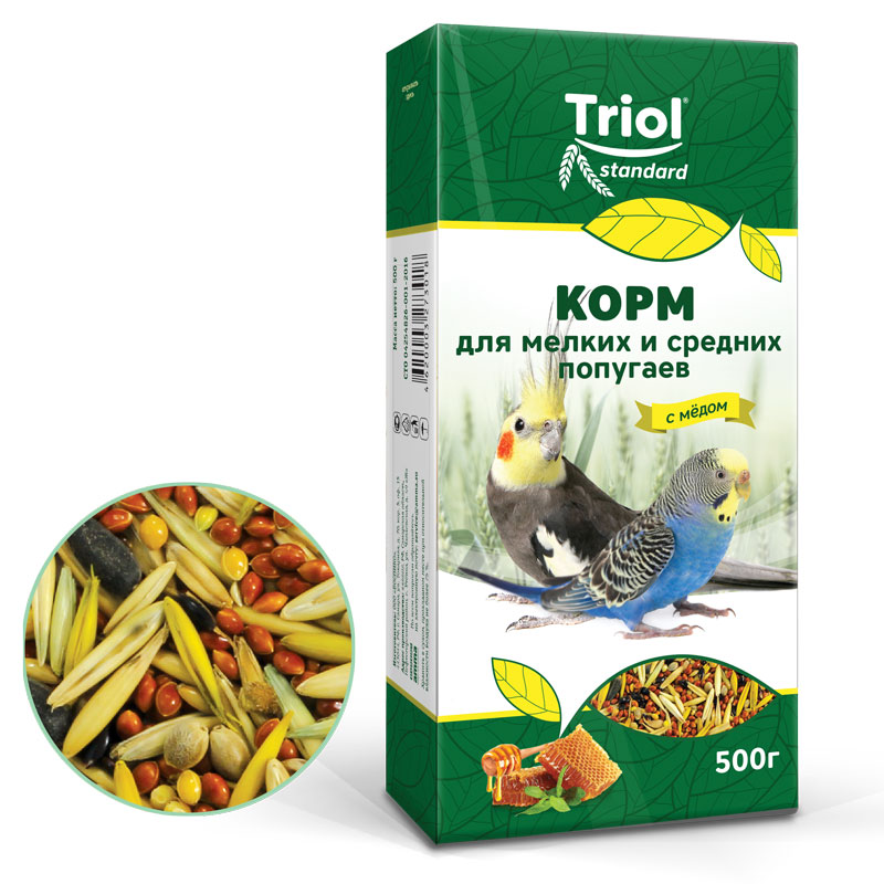 Корм Triol Standard для мелких и средних попугаев с медом 500 г