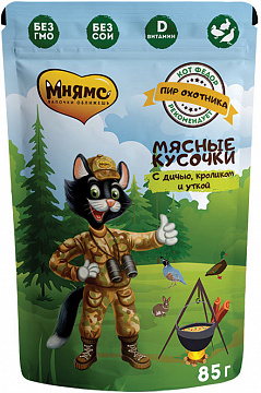 Мнямс "Пир охотника" для кошек (утка,кролик,дичь) 85г (пауч)