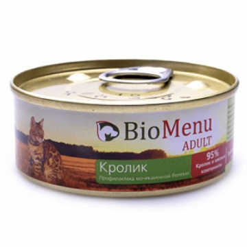 BioMenu ADULT 95%-МЯСО ж/б Консервы для кошек мясной паштет с Кроликом 100г