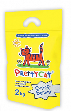 PrettyCat Супер белый Наполнитель комкующийся 2кг
