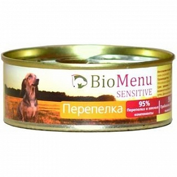 BioMenu SENSITIVE 95%-МЯСО ж/б Консервы для собак Перепёлка 100гр