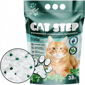 Cat Step Наполнитель "Crystal Fresh Mint" впитывающий силикагелевый 3,8л